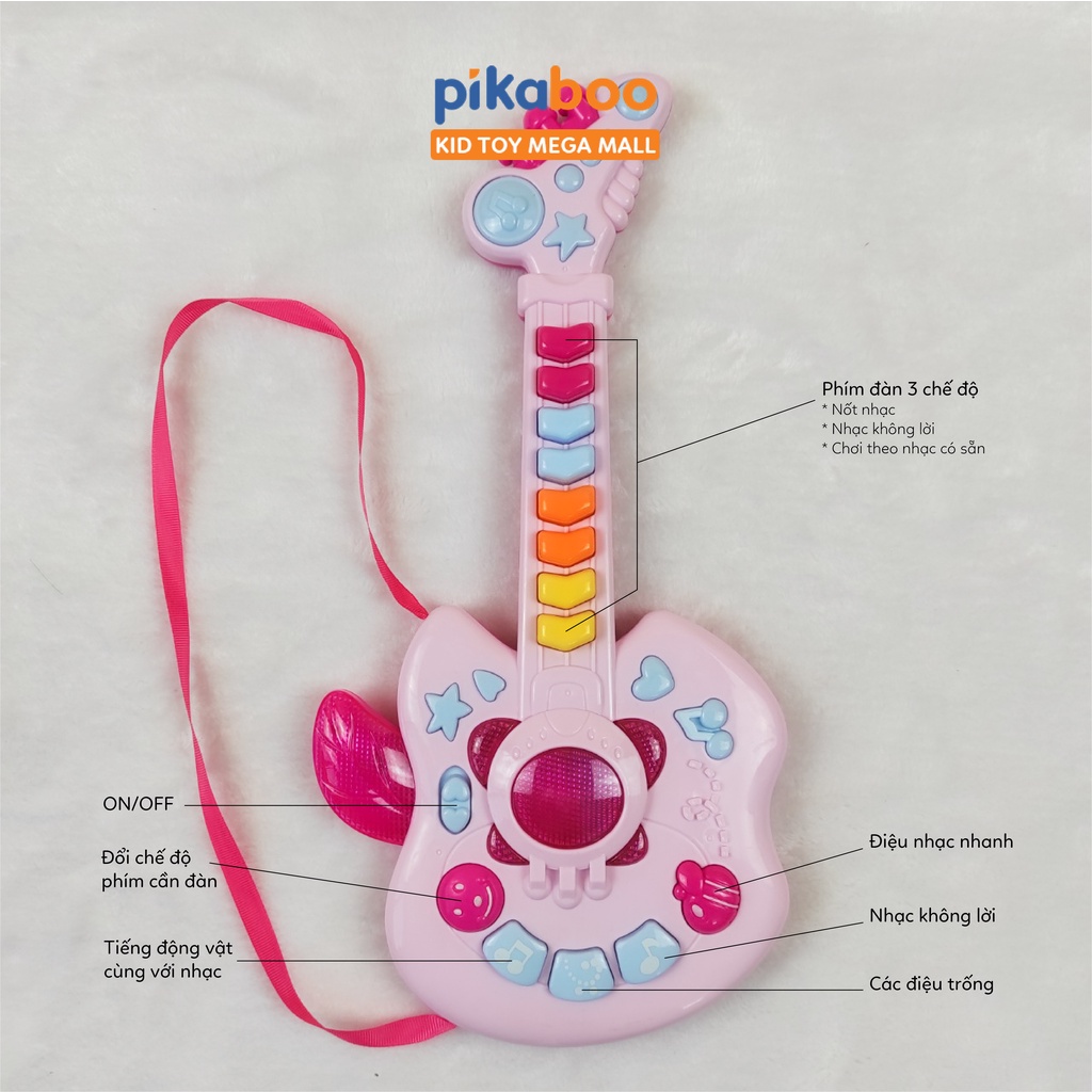 Đồ chơi đàn ghi ta điện tử có nhạc cho bé Pikaboo phím đàn và nút âm thanh sống động phong cách rock girl