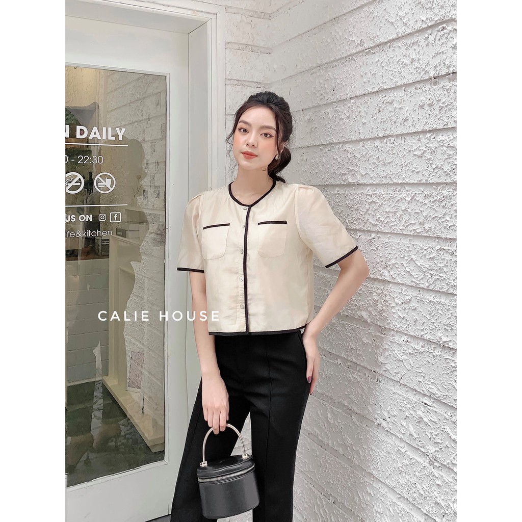 Áo tơ croptop viền dây phối thời trang công sở Calie House A287 | BigBuy360 - bigbuy360.vn