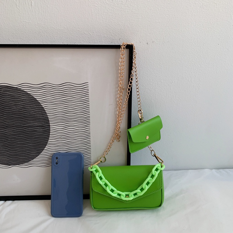 Túi Đeo Vai Một Bên Vai Màu Trơn Dây Xích Kiểu Hàn Quốc Cổ Điển Thời Trang Dành Cho Mẹ Và Bé