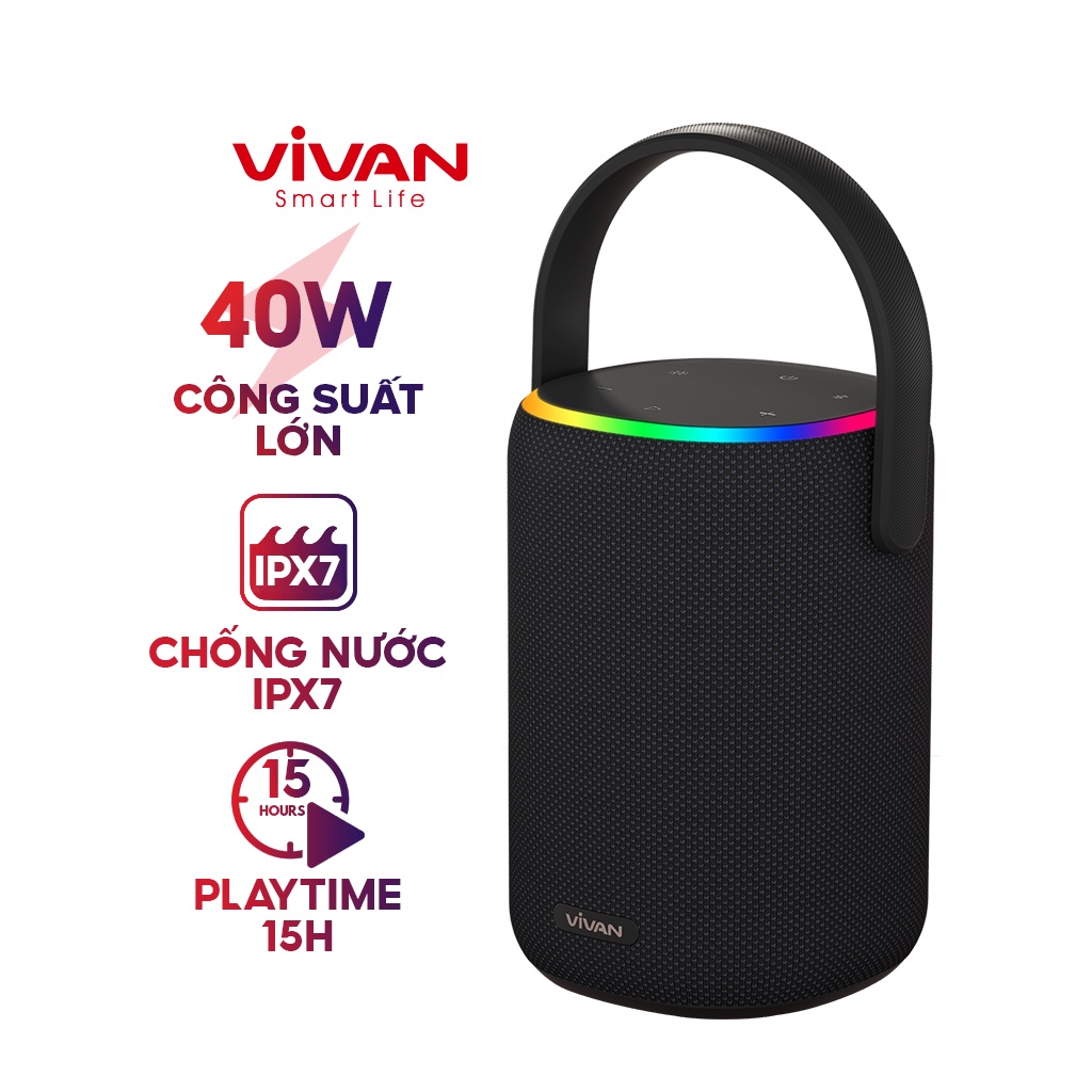 Loa Bluetooth 5.3 âm pass mạnh mẽ VIVAN VS50 Hi-Fi Công Suất 40W - Chống Nước IPX7