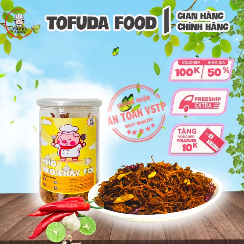 Khô heo cháy tỏi 200g khô lợn loại ngon cay bơ tỏi TOFUDA KHBT200