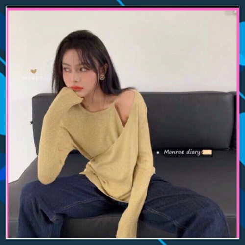 Áo len tăm tay dài hở vai yếm liền vạt chéo cài khuy ulzzang kiểu Hàn Quốc | BigBuy360 - bigbuy360.vn