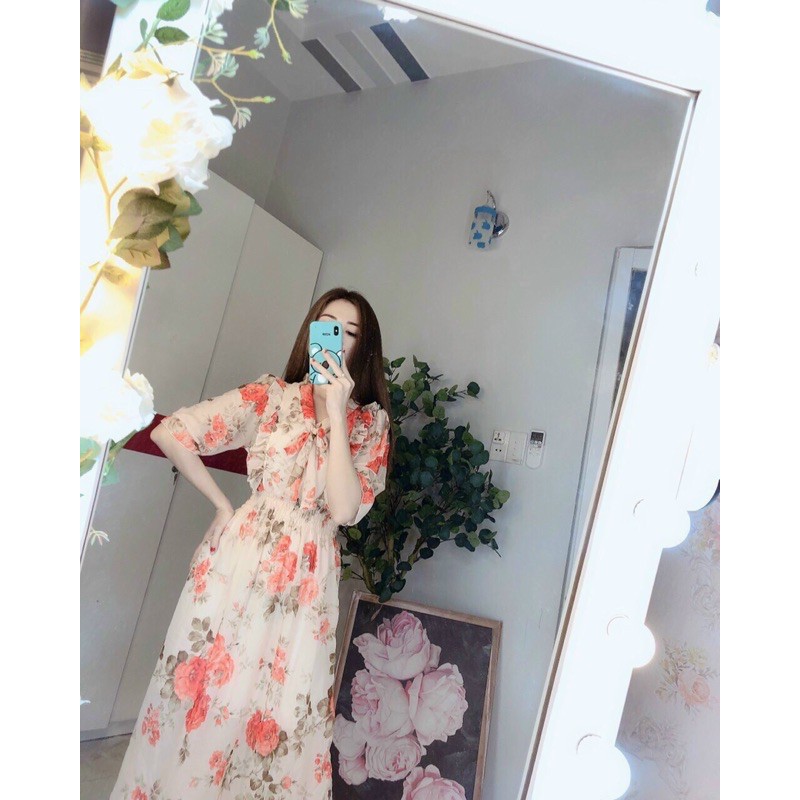 Đầm hoa nhí cột nơ tiểu thư  -video+hình thật