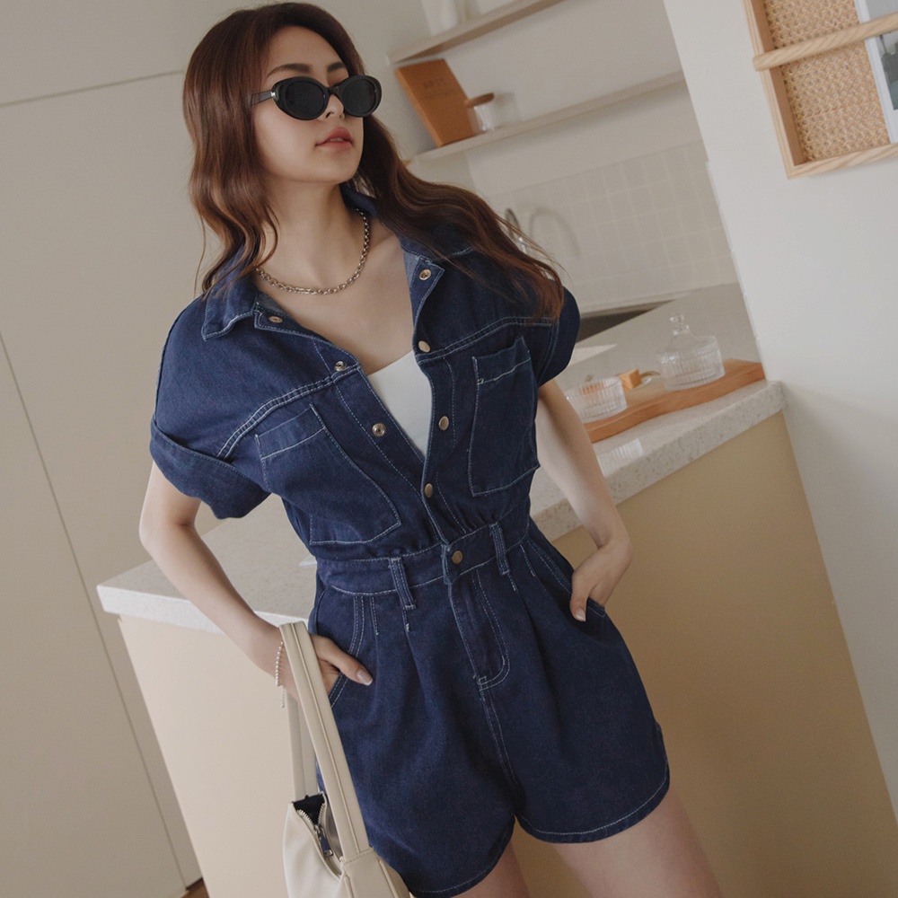 Jumpsuit denim tay cài nút cá tính nữ Air Space Lady 2111828007