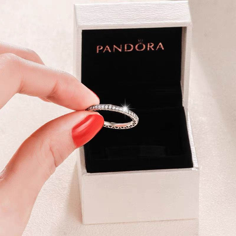 Nhẫn Đính Hôn Pandora Mạ Bạc 925 Đính Kim Cương Giả Sang Trọng Cho Nữ