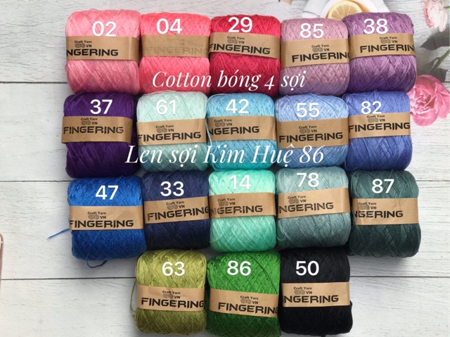 Cotton bóng 4 sợi chập ( Sợi Fingering - bảng màu đầy đủ )