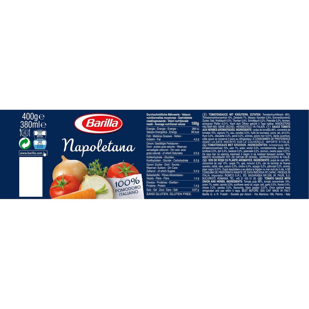 Xốt cà chua vị hành tây Barilla Napoletana 400g