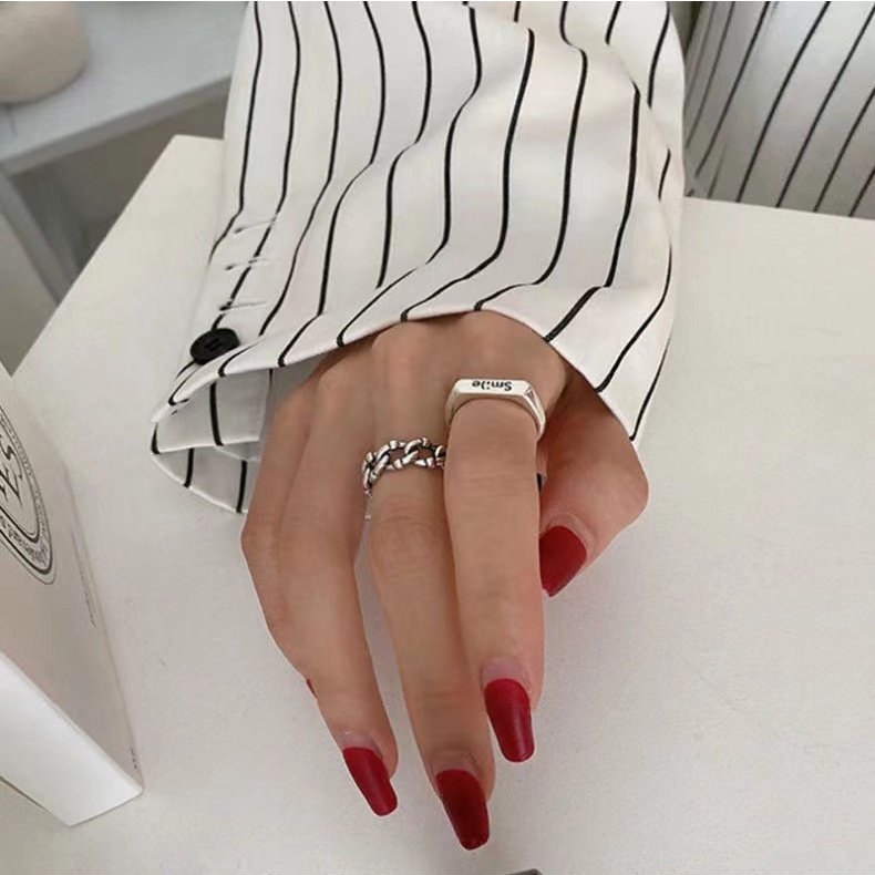 Nhẫn Đeo Ngón Tay Hình Mặt Cười Phối Dây Xích Phong Cách Hàn Quốc Đơn Giản Thời Trang Dành Cho Nữ