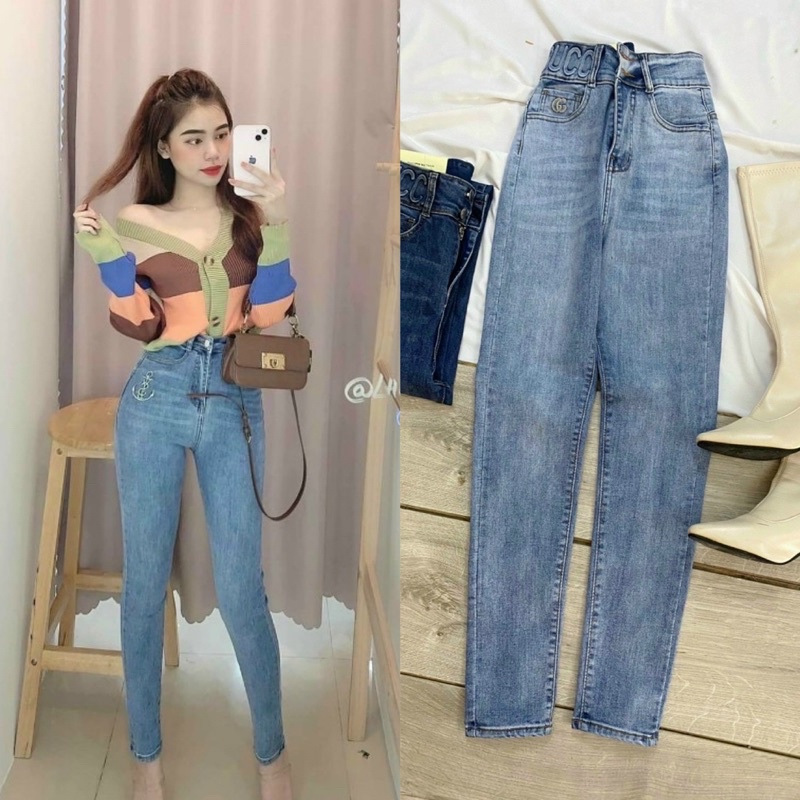 Quần JEAN DÀI ÉP CHỬ  KIỂU FOM SIÊU  CAO