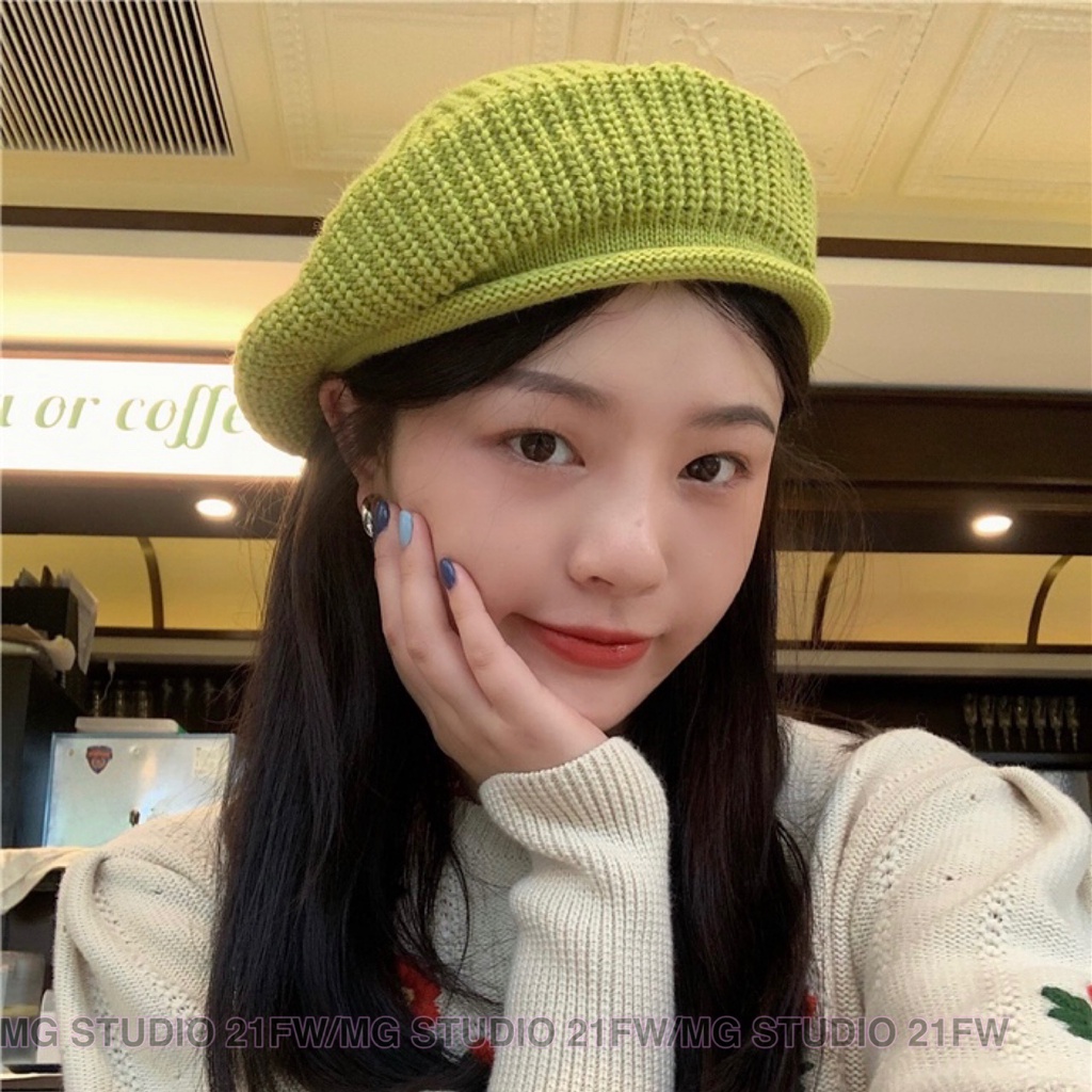 Mugua Sản Phẩm MG STUDIO / Mũ Beret Len Dệt Kim Màu Kẹo Ngọt Siêu Ngọt Ngào Thời Trang Thu Đông Phong Cách Hàn Quốc Cho Nữ Giới