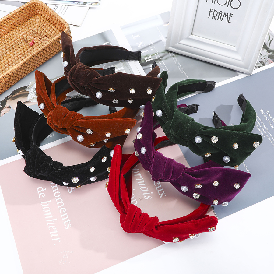 Băng đô vải nhung thiết kế hình nơ đính đá xinh xắn đáng yêu