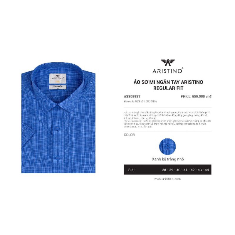 Sơ mi ngắn tay Aristino size 44
