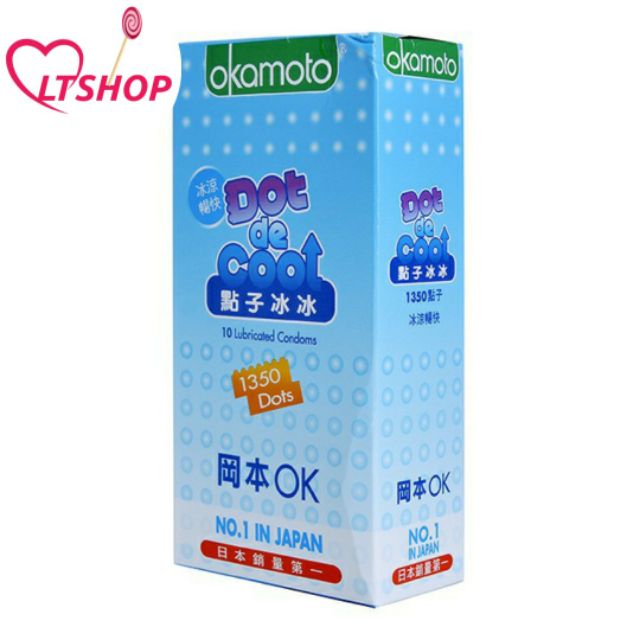 Bao Cao su  Gai siêu mỏng kéo dài  Okamoto Dot The cool  Hộp 10 Cái