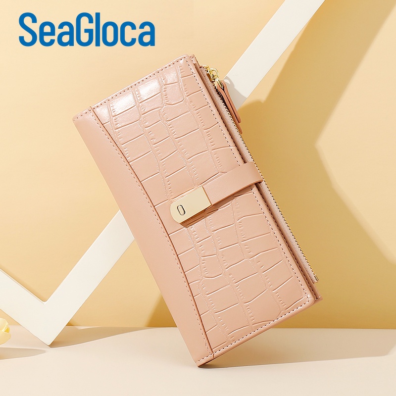 Ví SEAGLOCA thiết kế da cá sấu và khóa kéo thời trang giản dị cho nữ