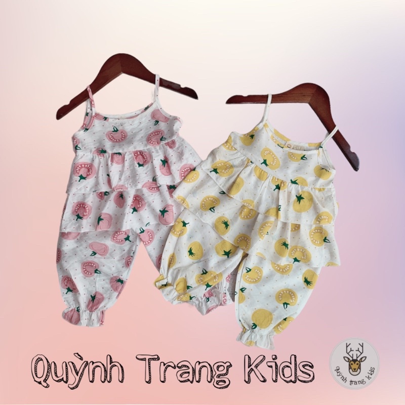 Set Quần Áo Trẻ Em Đồ Bộ 2 Dây Hoa Nhí Cho Bé Gái Size Từ 8-14kg
