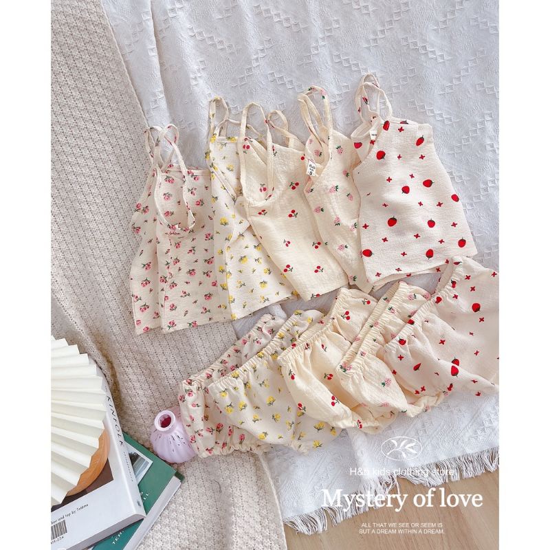 Đồ Bộ 2 Dây Bé Gái Vải Đũi Xô Họa Tiết Hoa Nhí, Set Dây Cho Bé Gái Mặc Hè - Hoa.Kid