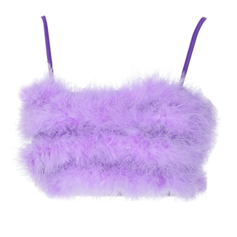 Áo croptop hai dây phối lông vũ phong cách quyến rũ cho nữ