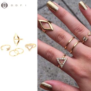 DDFI - (5 IN 1) Geometric Diamond Simple Ring European & American Fashion Simple All-match Rhombus Triangle Ring H4B07