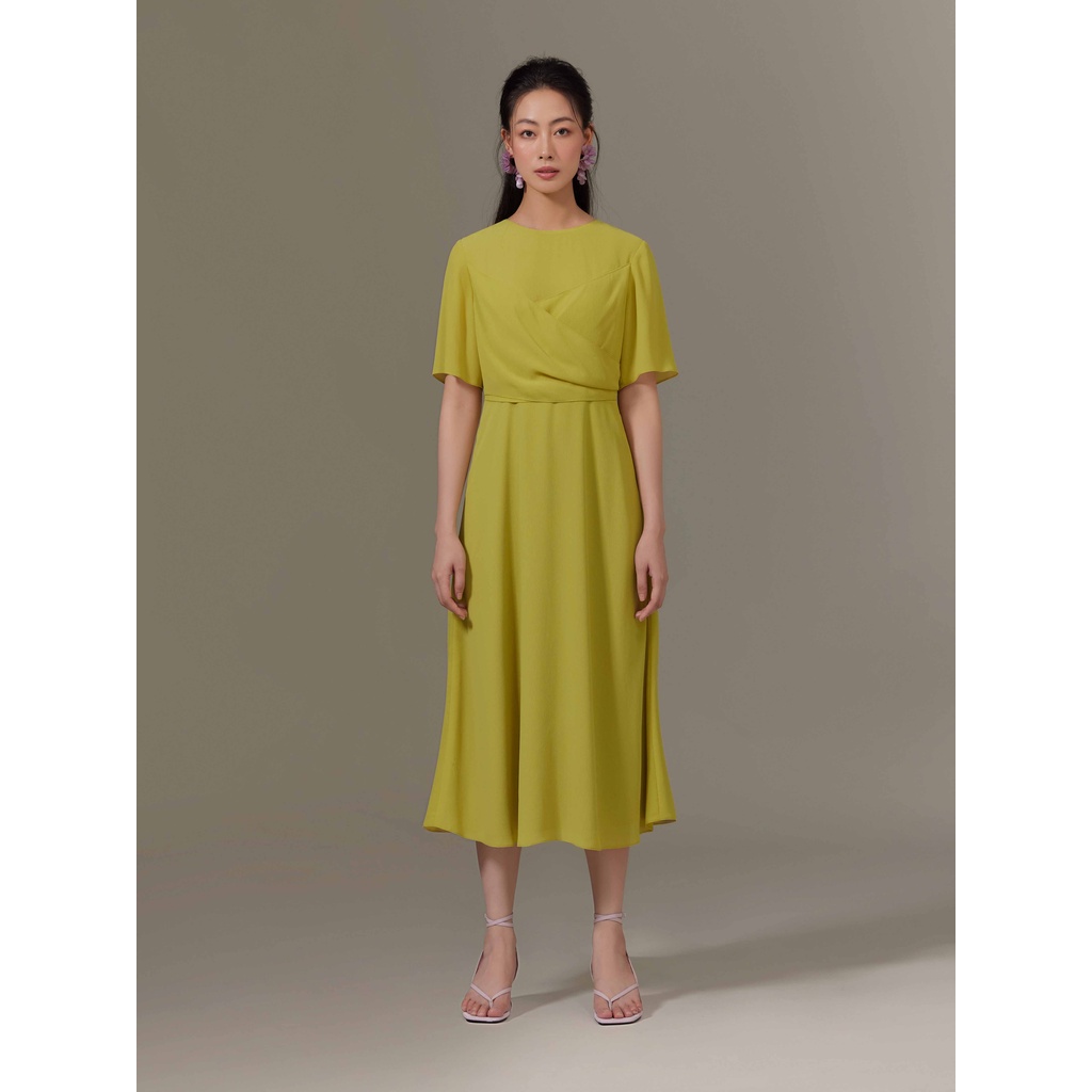 Đầm voan vân gỗ nhấn eo có chi tiết đắp chéo Mauve Cross Over dress