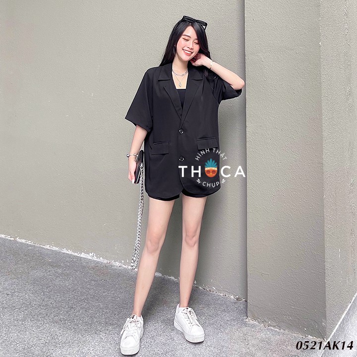 Áo khoác vest blazer tay ngắn túi nấp trơn trắng, đen, nude THOCA HOUSE cách điệu hiện đại, sang trọng | BigBuy360 - bigbuy360.vn