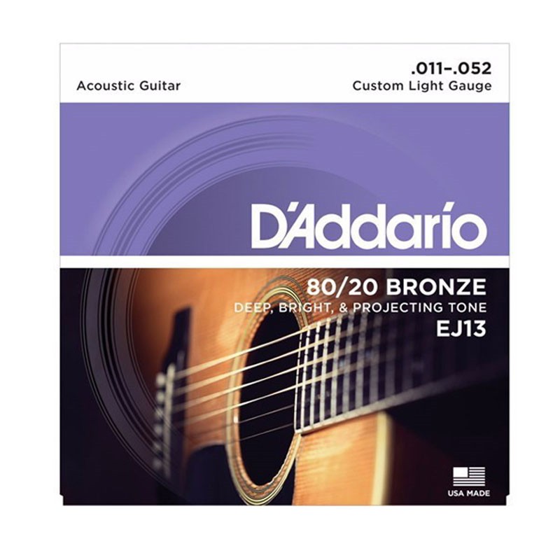 Dây Guitar Acoustic D'Addario EJ13, Custom Light, 11-52, 80/20 Bronze ( Hàng Chính Hãng )