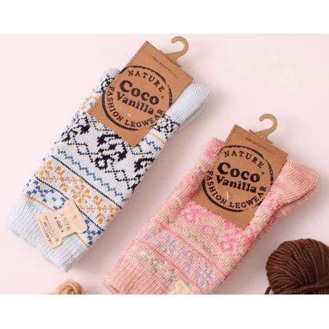 Tất hoa văn Nhật Tất thổ cẩm Tất Cocovanilla tất loại dày Tất cổ cao