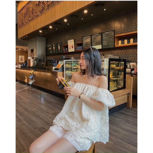 SET ÁO TRỄ VAI + QUẦN SHORT KEM TAFTA