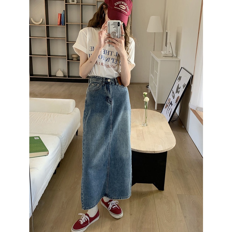 ✙Chân Váy Denim Dáng Chữ A Lưng Cao Xẻ Tà Thời Trang Xuân Thu Hàng Mới Dành Cho Bạn Nữ 2022