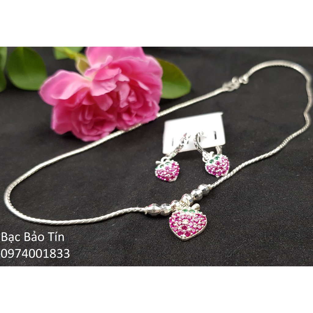 Set Bạc Tim Dâu cho Trẻ Em