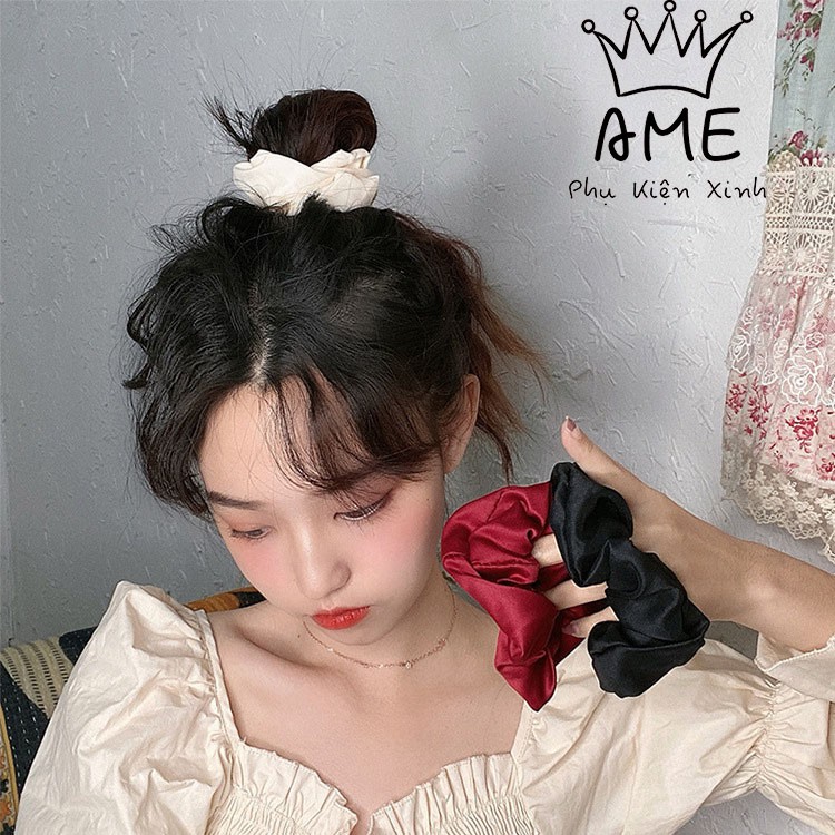 Dây buộc tóc scrunchies vải phi bóng, dây cột tóc scrunchies phong cách Hàn Quốc
