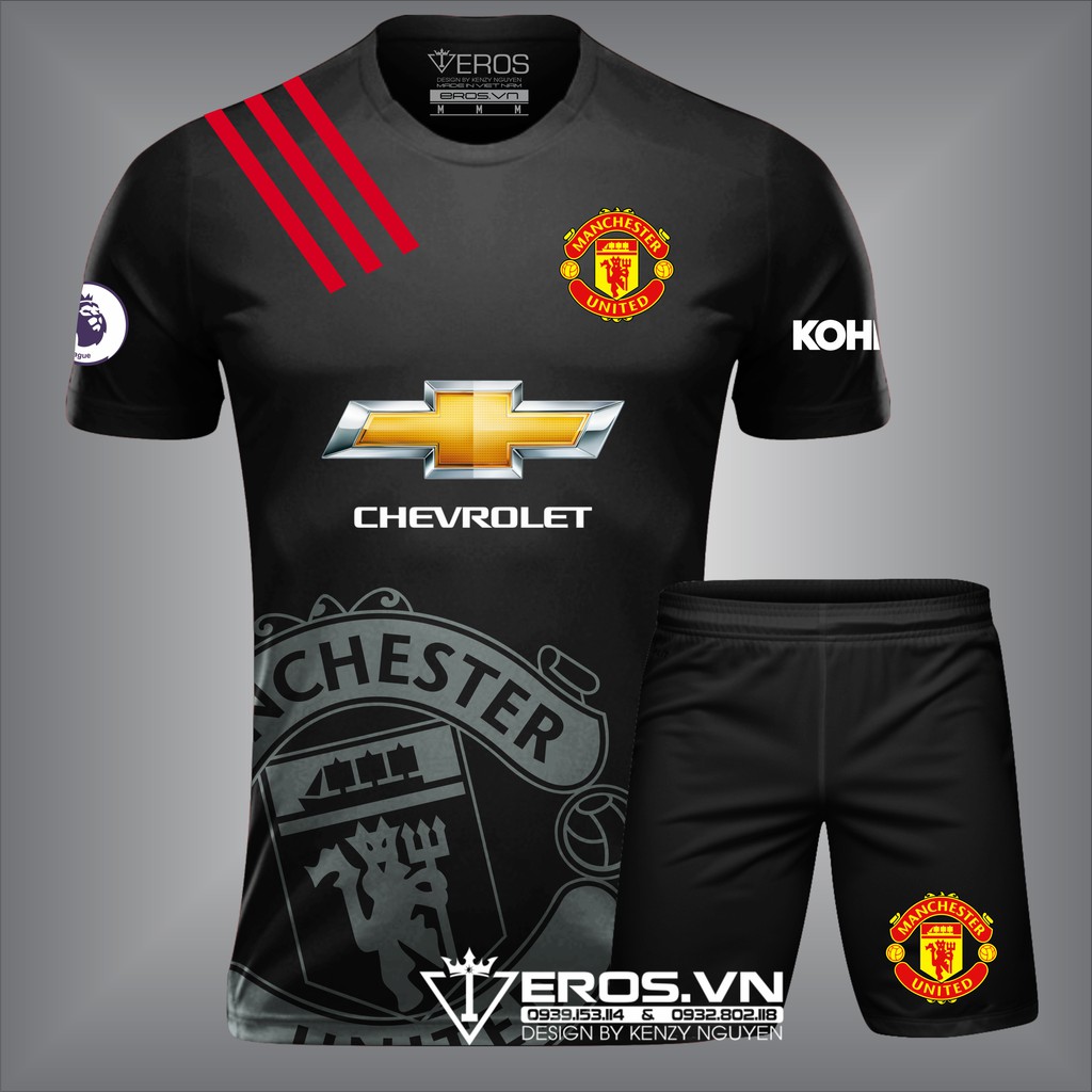 Bộ Quần áo đá bóng MANCHESTER UNITED Đen chất liệu Thun Lạnh siêu mát