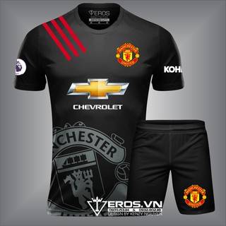 Bộ Quần áo đá bóng  MANCHESTER UNITED Đen chất liệu Thun Lạnh siêu mát
