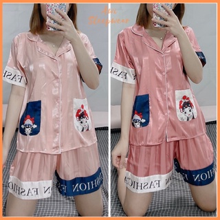 Bộ Pyjama Đùi Gấm Sọc Satin Xinh Xắn Sam Luxury - Awi Sleepwear