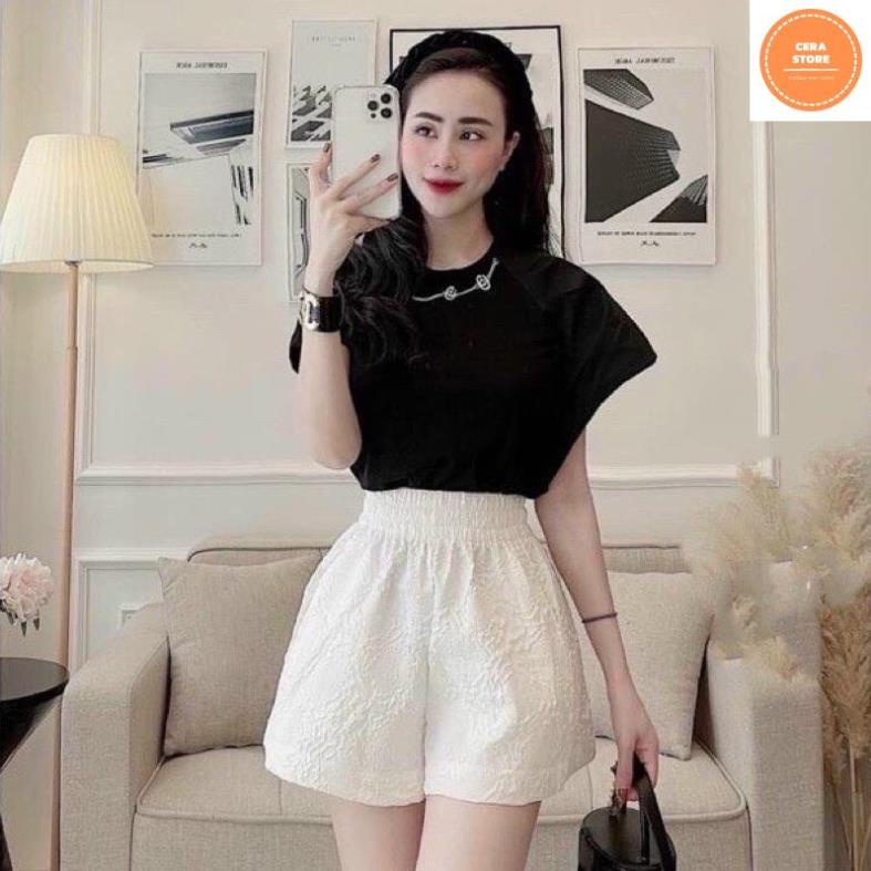 Quần Short Xốp Dập Nổi Siêu Hot-Sooc Ống Rộng Lưng Chun Cạp Cao In Hoa Nổi- Cera Store | BigBuy360 - bigbuy360.vn