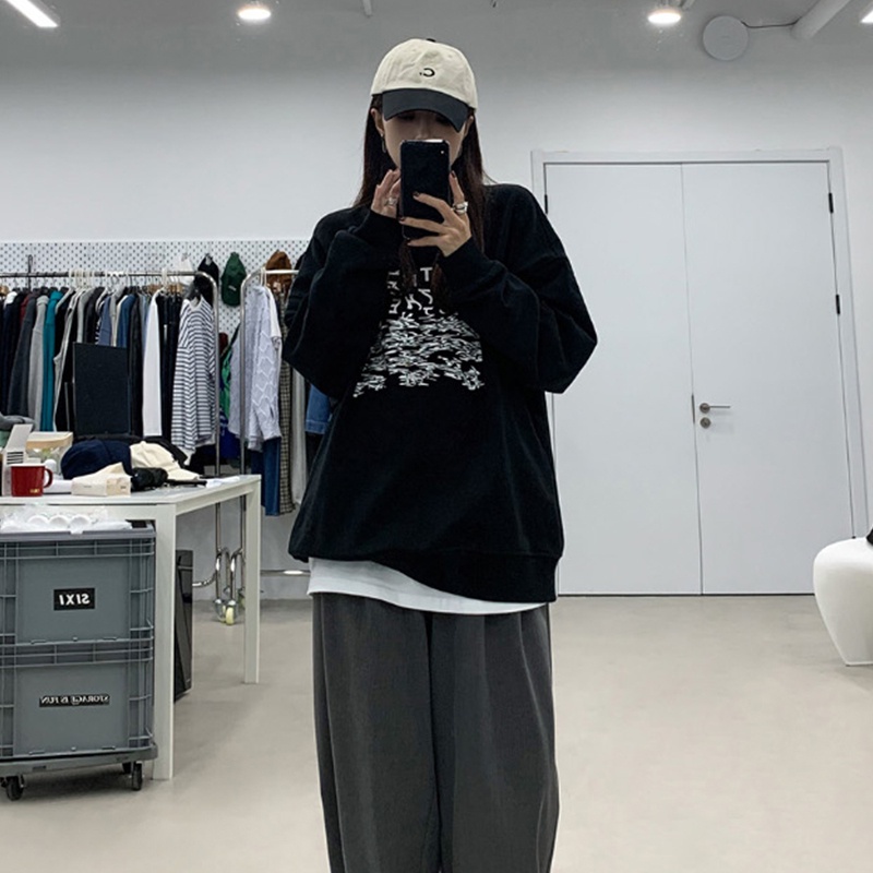 【ZHELIHANGFEI】Áo Thun Tay Dài Form Rộng Họa Tiết In Theo Phong Cách Retro Dễ Phối Đồ