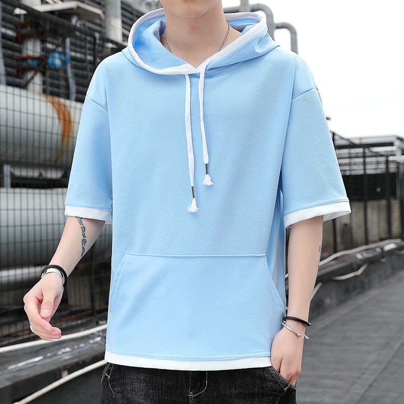 Áo Hoodie Tay Ngắn Màu Trơn Thời Trang Dành Cho Nam