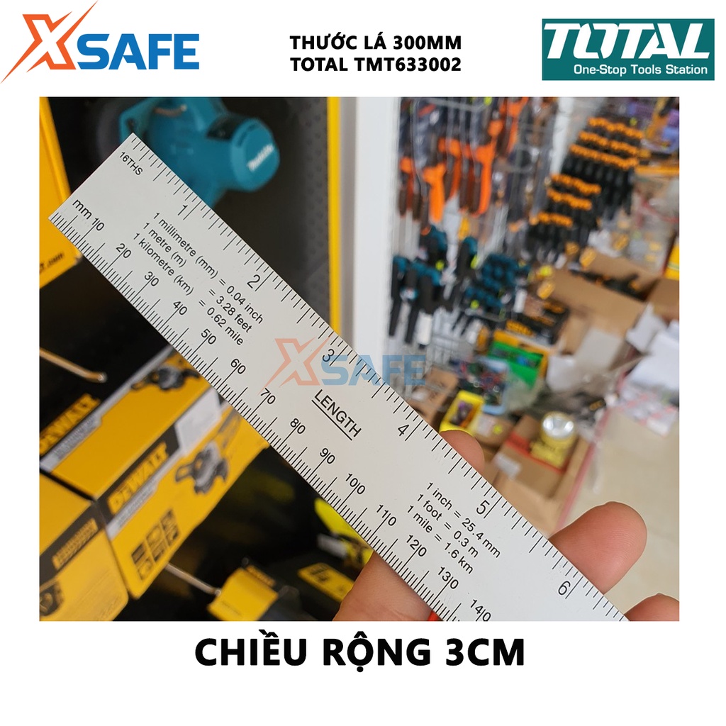 Thước đo TOTAL TMT633002 Thước lá dài 30cm, rộng 3cm, nhôm anodized chịu lực, chịu nhiệt tốt - Chính hãng