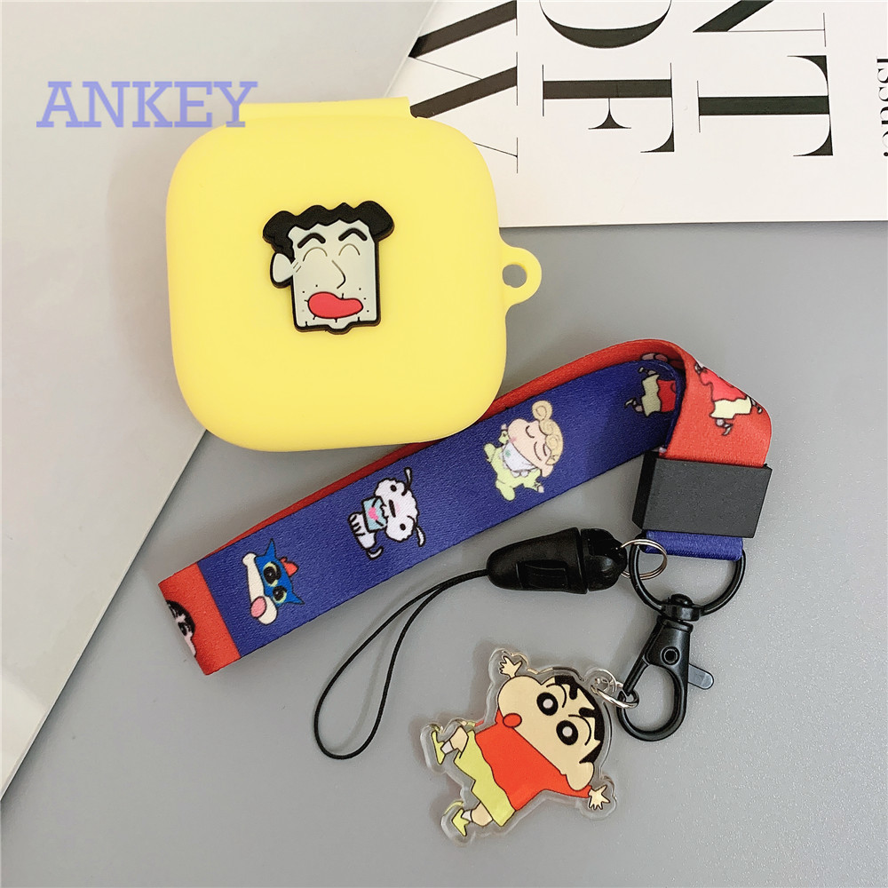 Oppo W51 Case Cute Lovely Crayon Shin-Chan Earphone Cover for Oppo Enco W31 / Enco Free / Enco X Soft Silicone Case with Wristband Hand Strap Anti-shock Case Headphone Wireless Headset Earbuds Waterproof Case Shockproof Protective Skin Protective Shell