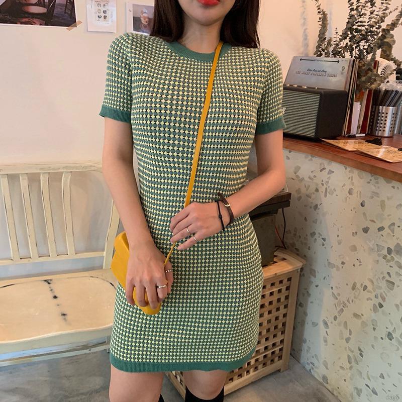 Đầm ôm body cổ tròn họa tiết kẻ sọc ngang thời trang gợi cảm cho phái nữ