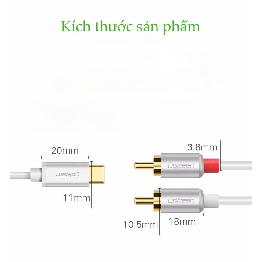 [Mã 2404EL10K giảm 10K đơn 20K] Cáp chuyển đổi USB type C sang 2 đầu hoa sen RCA dài 0.5m UGREEN US145