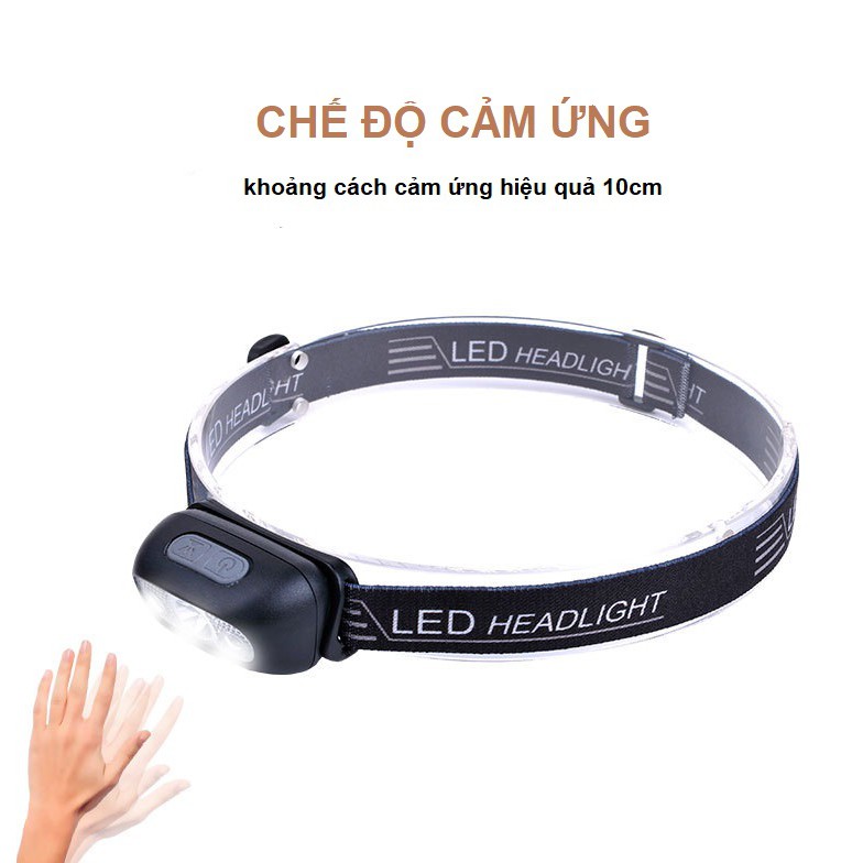 Đèn LED đội đầu ⚡️𝐅𝐑𝐄𝐄 𝐒𝐇𝐈𝐏⚡️ Chạy Bộ, Leo Núi ban đêm Cảm Ứng thông minh, sạc USB - BH 12 tháng !
