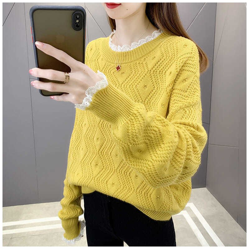 Áo len nữ cổ tim dài tay len dệt kim mềm mịn co giãn, áo len dáng rộng mặc mùa thu đông