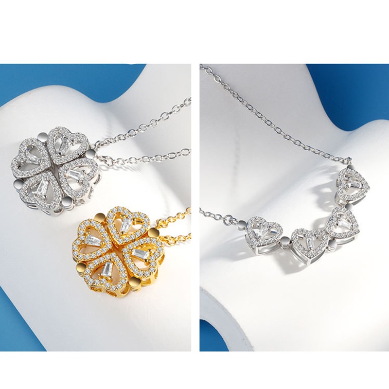 Flgo Vòng cổ Cỏ Bốn Lá Đính Đá Zircon Trái Tim Mở Và Đóng Mở