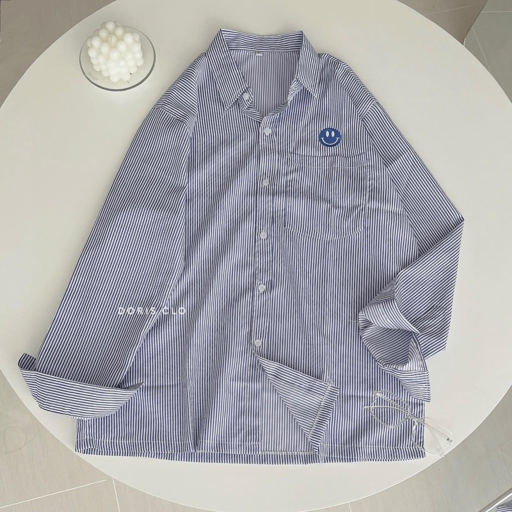 [sẵn] Áo sơ mi Kẻ Mặt cười form rộng Unisex Nam Nữ [ Ảnh Thật ]