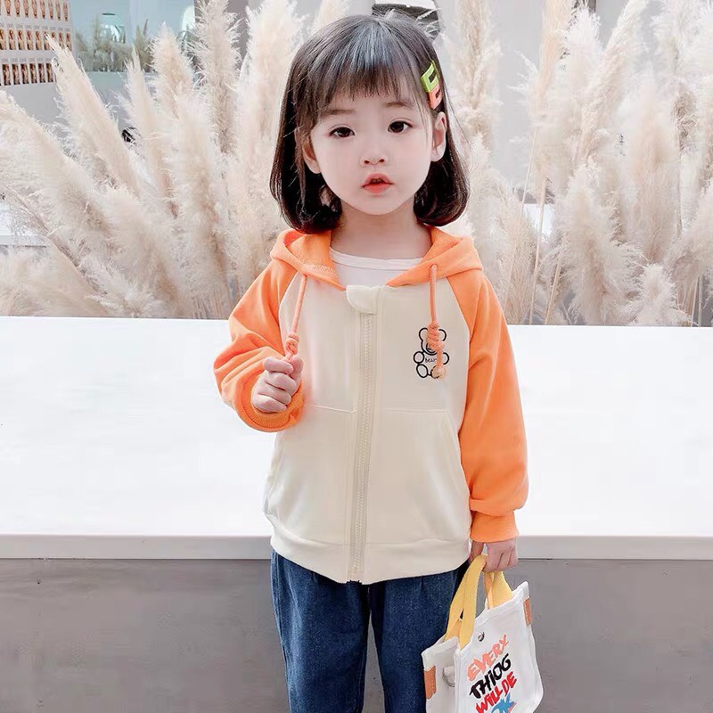 Áo khoác dài tay có mũ trùm đầu dành cho bé gái, chất vải da cá mềm mịn, mặc mát, khả năng đàn hồi và co giãn tốt