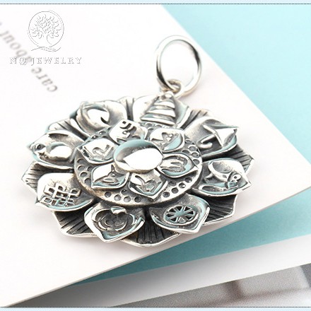 Charm bạc hoa sen có họa tiết treo - NQ Jewelry