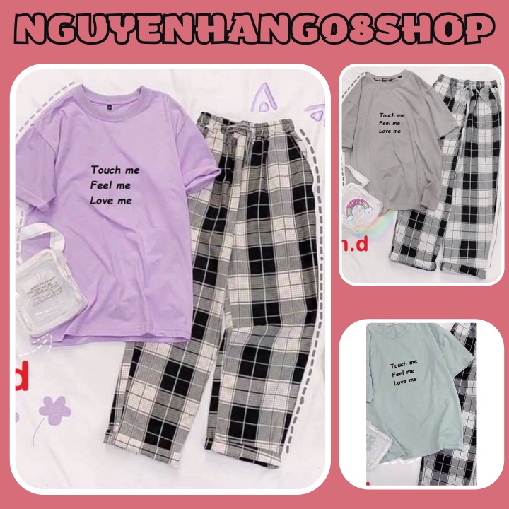 ☪️ Set đồ nữ👉Set Trang Phục👉áo touch me + quần kẻ karo đen [ NGUYỄN HẰNG ]