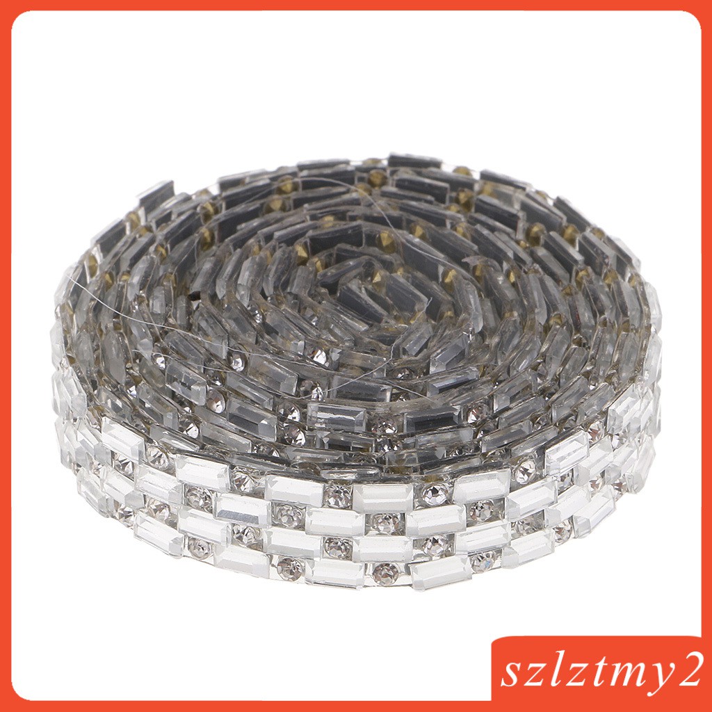 Cuộn Dây Ruy Băng Đính Đá Pha Lê Màu Bạc Dài 1 Yard Dùng Trang Trí DIY