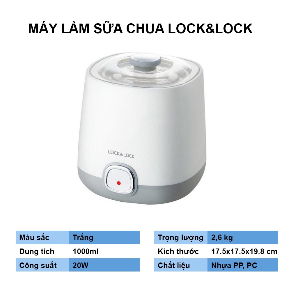 Máy Làm Sữa Chua Lock&amp;Lock EJY110SLV Dung Tích 1000ml Công Suất 20W Lên Men Tự Động Dễ Dàng Tiện Lợi
