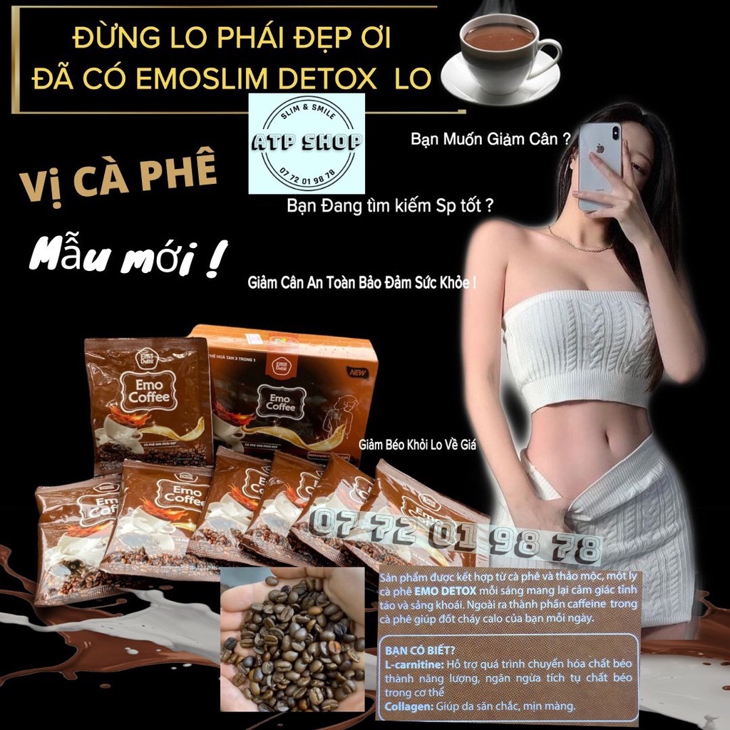 EMOSLIM DETOX Giảm Cân Nhanh Vị Cà Phê Sữa, tặng quà, miễn phí vận chuyển, free ship, giam can, emo slim, collagen